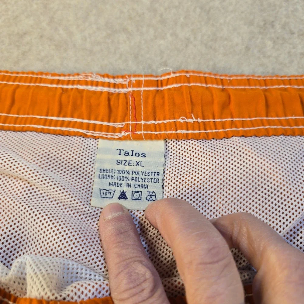 Talos Mens Swim Trunks Orange White‎ Stripes Cargo Pockets Mesh Lined XL S0271